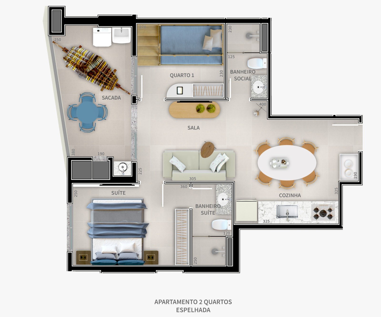 Planta Apartamento 2 Quartos Espelhada — Kaena Guaratuba